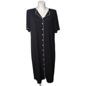 Black and White Short Sleeve Button Front Maxi Dress Womens Plus Size 2X
